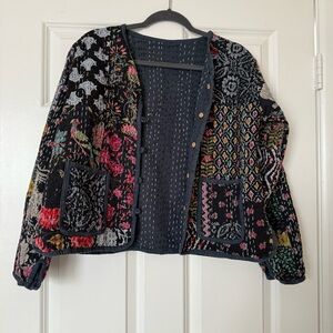 Handmade Floral Bohemian Patchwork Quilted Jacket Size Small